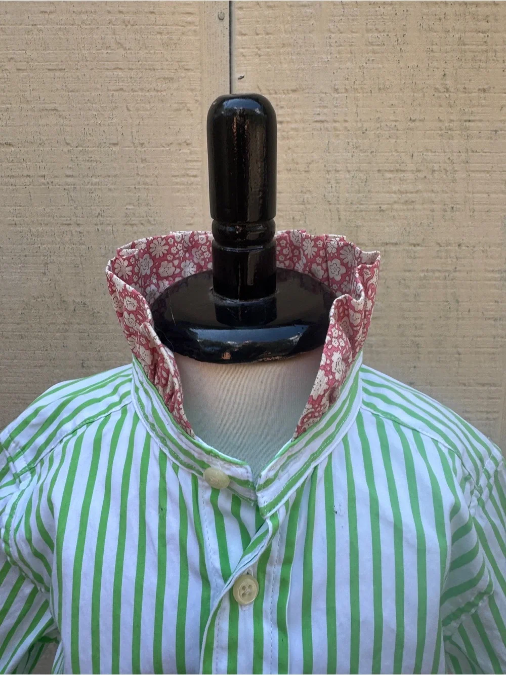 Restyled Ralph Lauren Green Stripe Ruffled Button-Down Kids Shirt w/Pink Logo